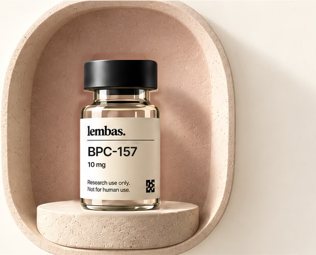 BPC-157 research vial in a stone niche